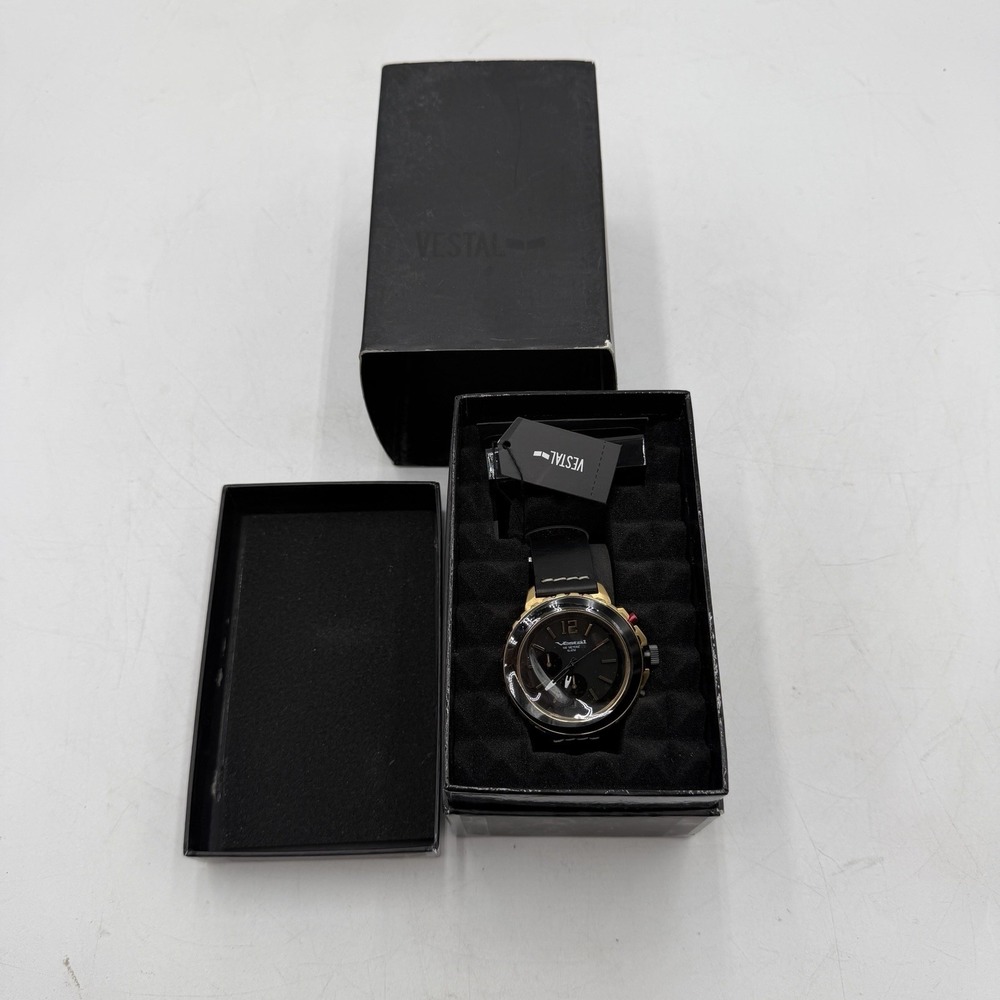 Vestal Yacht Mens Watch Stainless Steel Gold Leather